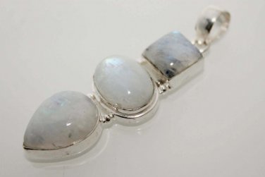 16gm FLASHY! RAINBOW MOON STONE DESIGNER FASHION JEWELRY SILVER PENDANT P327