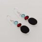 9gm RARE ! BLACK ONYX- GARNET- BLUE TOPAZ FASHION JEWELRY SILVER EARRINGS E535