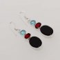 9gm RARE ! BLACK ONYX- GARNET- BLUE TOPAZ FASHION JEWELRY SILVER EARRINGS E535