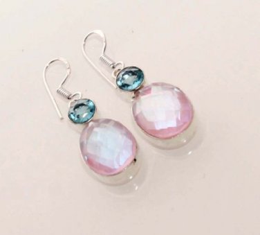 9gm FIRE ! MYSTIC TOPAZ-SKY BLUE TOPAZ FASHION JEWELRY SILVER EARRINGS E510