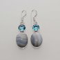 9gm BOTSWANA LACE AGATE- BLUE TOPAZ DESIGNER FASHION JEWELRY SILVER EARRING E585