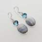 9gm BOTSWANA LACE AGATE- BLUE TOPAZ DESIGNER FASHION JEWELRY SILVER EARRING E585