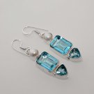 12gm AMAZING ! BLUE TOPAZ- PEARL DESIGNER FASHION JEWELRY SILVER EARRING E596