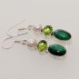 9gm FINE NATURAL MALACHITE- PERIDOT- PEARL FASHION JEWELRY SILVER EARRING E618
