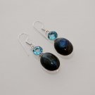 10gm FLASHY LABRADORITE- BLUE TOPAZ FASHION JEWELRY SILVER EARRING E590
