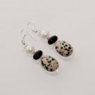 10gm TOP DALMATION JASPER- BLACK ONYX- PEARL FASHION JEWELRY SILVER EARRING E544