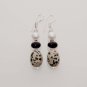 10gm TOP DALMATION JASPER- BLACK ONYX- PEARL FASHION JEWELRY SILVER EARRING E544