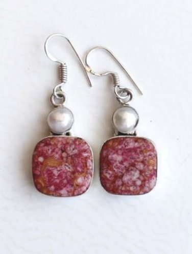 DAILY WEAR PICTURE JASPER- SEA WATER PEARL FASHION JEWELRY SILVER EARRING E49