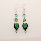 GREEN QUARTZ-PERIDOT- BLUE TOPAZ HER GIFT FASHION JEWELRY SILVER EARRING E287