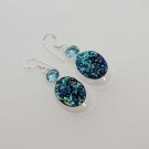 FINE ! DAZZLING TITANIUM DRUSY- BLUE TOPAZ FASHION JEWELRY SILVER EARRING E588