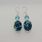 FINE ! DAZZLING TITANIUM DRUSY- BLUE TOPAZ FASHION JEWELRY SILVER EARRING E588