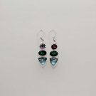 8gmLOVELY BLUE TOPAZ- AMETHYST- GREEN QUARTZ FASHION JEWELRY SILVER EARRING E638