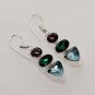 8gmLOVELY BLUE TOPAZ- AMETHYST- GREEN QUARTZ FASHION JEWELRY SILVER EARRING E638
