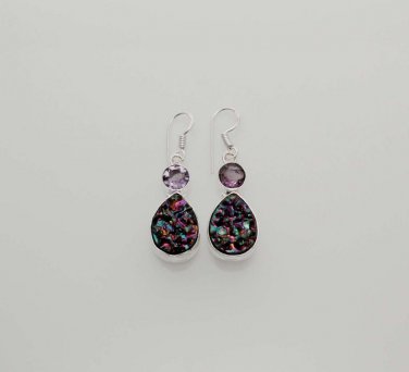 11gm DAZZLING TITANIUM DRUSY- AMETHYST  FASHION JEWELRY SILVER EARRING E637