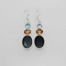 9gm LOVELY BLACK ONYX- CITRINE- BLUE TOPAZ FASHION JEWELRY SILVER EARRING E579