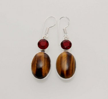 10gm AWESOME TIGER EYE- RED GARNET FASHION JEWELRY SILVER EARRING XMAS GIFT E607