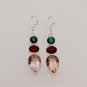 9gm LOVELY PINK- RED- GREEN TOPAZ FASHION JEWELRY SILVER EARRING E539