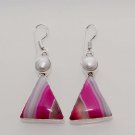 11gm LOVELY PINK BOTSWANA LACE AGATE- PEARL  FASHION JEWELRY SILVER EARRING E583