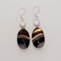 13gm LOVELY BOTSWANA LACE AGATE- PEARL  FASHION JEWELRY SILVER EARRING E560
