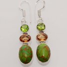 10gm COPPER TURQUOISE -YELLOW -GREEN TOPAZ FASHION JEWELRY SILVER EARRING E553