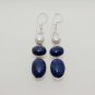 10gm FINE BLUE LAPIS LAZULI- PEARL DESIGNER FASHION JEWELRY SILVER EARRING E649