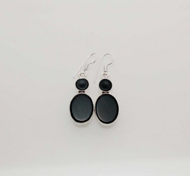 9gm TRENDY DAILY WEAR ! BLACK ONYX DESIGNER FASHION JEWELRY SILVER EARRING E634
