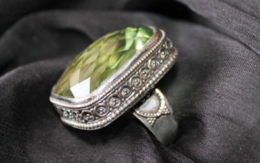GREEN AMETHYST GEMSTONE HANDCRAFTED VINTAGE JEWELRY SILVER RING SIZE 7.5 R1