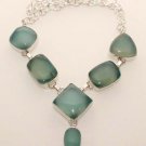 49gm AQUAMARINE CALSI GEM STONE FASHION JEWELRY SILVER NECKLACE  NE195
