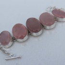 BEAUTIFUL ! PINK ROSE QUARTZ GEM STONE SILVER BRACELET 7.5 " B318