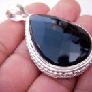 BEAUTIFUL ! CHACKER CUT BLACK ONYX GEM STONE VINTAGE HANDRAFTED SILVER PENDANT