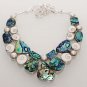 ABALONE SHELL- SHIVA EYE-PEARL GEM STONE FASHION JEWELRY SILVER NECKLACE N525