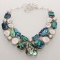 ABALONE SHELL- SHIVA EYE-PEARL GEM STONE FASHION JEWELRY SILVER NECKLACE N525