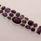 51gm PURPLE AMETHYST QUARTZ CHECKER CUT FASHION JEWELRY SILVER BRACELET B635