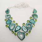 91gm GREEN SOLAR DRUSY- PERIDOT DESIGNER FASHION JEWELRY SILVER NECKLACE N553