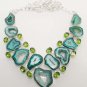 91gm GREEN SOLAR DRUSY- PERIDOT DESIGNER FASHION JEWELRY SILVER NECKLACE N553