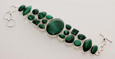 49gm AMAZING MALACHITE GEMSTONE DESIGNER FASHION JEWELRY SILVER BRACELET B689