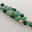 NATURAL AMAZONITE- GREEN QUARTZ- PEARL GEM STONE SILVER BRACELET B696
