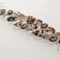55gm LEOPARD SKIN JASPER-GOLDEN RUTILE-SMOKE QUARTZ JEWELRY SILVER BRACELET B727