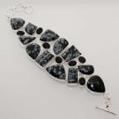 51gm RARE ! SNOW FLAKE JASPER- BLACK ONYX  FASHION JEWELRY SILVER BRACELET B725
