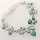 AWESOME ! NATURAL LARIMAR GEMSTONE DESIGNER FASHION JEWELRY SILVER NECKLACE N460