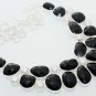 AMAZING! CHECKER CUT BLACK ONYX - SEA PEARL FASHION JEWELRY SILVER NECKLACE N572
