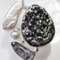 11gm TITANIUM DRUSY- BIWA PEARL- PEARL FASHION JEWELRY SILVER RING SIZE7 R261