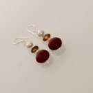 11gm COOL CARNELIAN- CITRINE- PEARL GEMSTONE FASHION JEWELRY SILVER EARRING E519