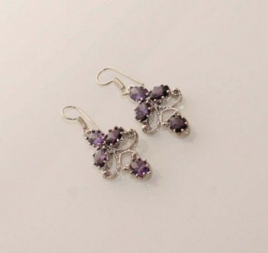 12gm DESIGNER AFRICAN AMETHYST GEM STONE FASHION JEWELRY SILVER EARRINGS E523