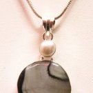 14gm BOTSWANA LACE AGATE-SEA PEARL GEM STONE FASHION JEWELRY SILVER PENDANT P346