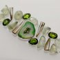 65gm GREEN SOLAR DRUZY-PREHNITE-QUARTZ-BIWA PEARL JEWELRY SILVER BRACELET B704