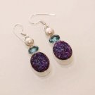 12.5gm TITANIUM DRUZY- BLUE TOPAZ- SEA PEARL FASHION JEWELRY SILVER EARRING E375
