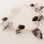68gm DENDRITE OPAL-BLACK ONYX-SEA PEARL FASHION JEWELRY SILVER NECKLACE NE181