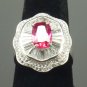 Size 6 Ruby .925 Sterling Silver Rhodium Plated Ring with CZ Baguettes and Paves
