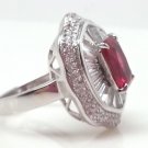 Size 7 Ruby .925 Sterling Silver Rhodium Plated Ring with CZ Baguettes and Paves